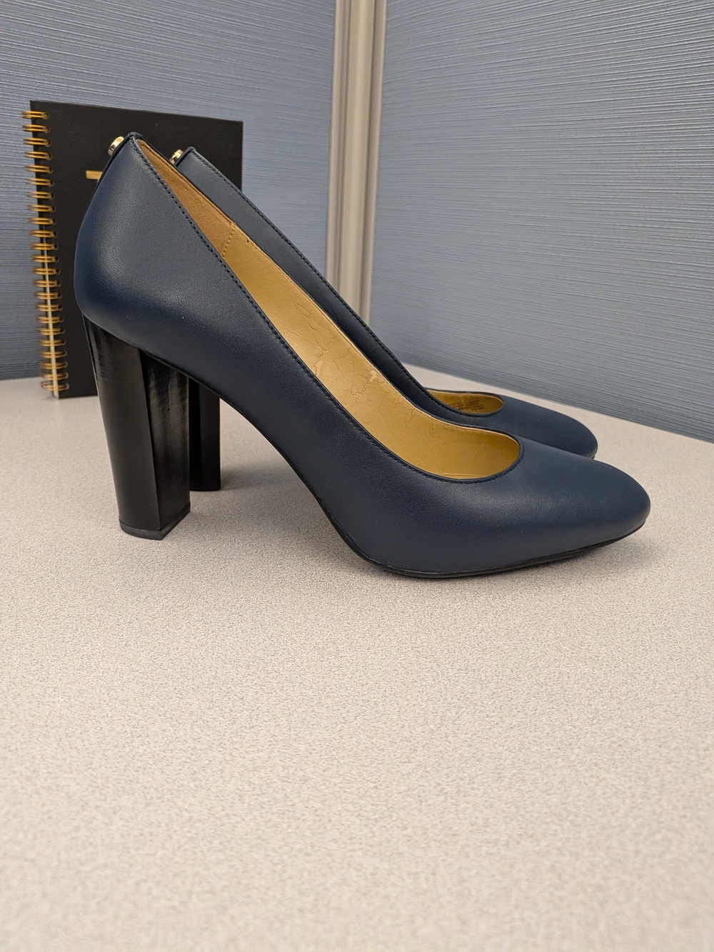 Michael Kors Navy Leather Block Heel Pumps - Picture 2 of 8